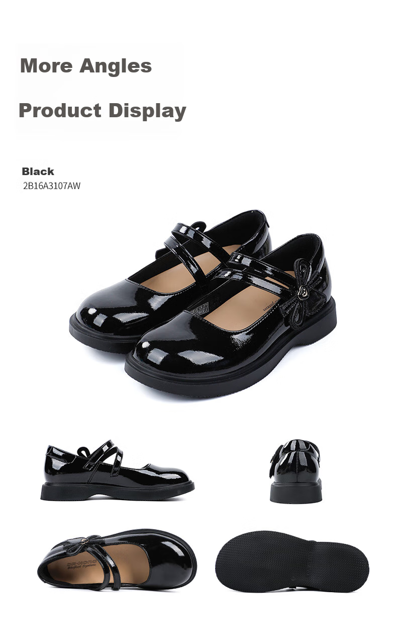 DR·KONG Leather Shoes, Autumn Girls' Shiny Black Versatile Princess Etiquette Shoes, Children's Shoes, 2B16A3107AW, Black, Size 31 6