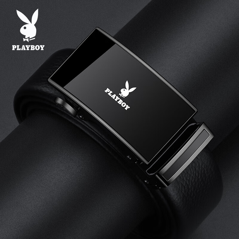 PLAYBOY [High-End Light Luxury], Men's Premium Top-Grain Genuine Leather Belt with Automatic Buckle, Business Casual Youth Leather Belt