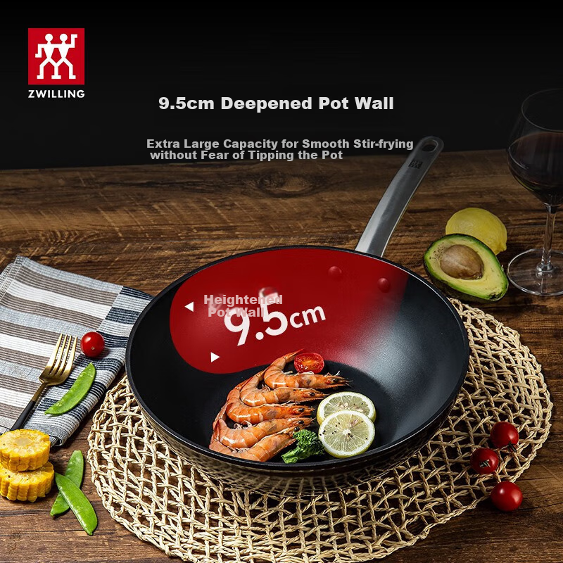 ZWILLING Антипригарная сковорода-вок 30 см, плоское дно, для индукционных и газовых плит, алюминиевый сплав, Китай