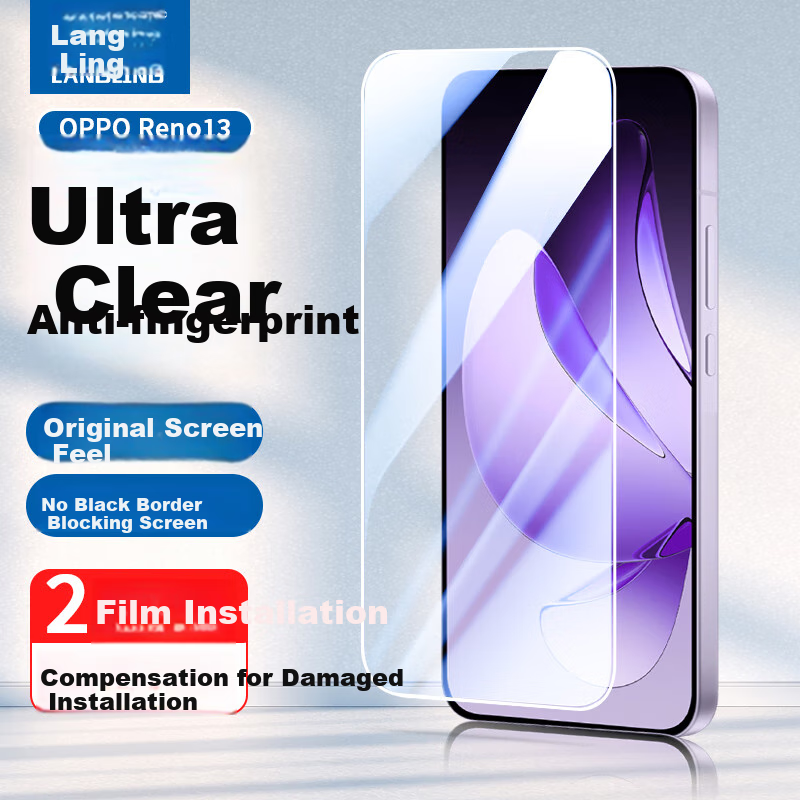 LANGLING [2 Pieces] Tempered Glass Screen Protector for OPPO Reno13, Full Coverage High Definition Anti-Drop Strong Anti-Fingerprint No White Edge Smooth Touch Protective Film