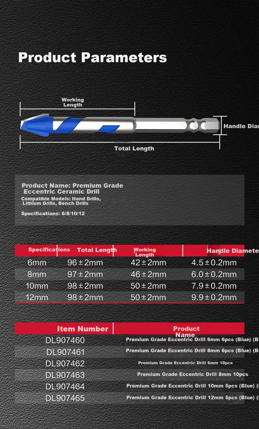 Deli Ceramic Drill Bit for Concrete, Woodworking Drill Bit, Alloy Triangular Drill, Premium Grade, 8mm, Pack of 10 11