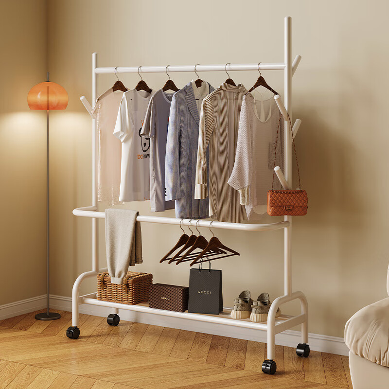 Shanshan Wood Art Floor Coat Rack Home Bedroom Clothes Hanger Mobile Storage Rack Multifunctional Balcony Drying Rack