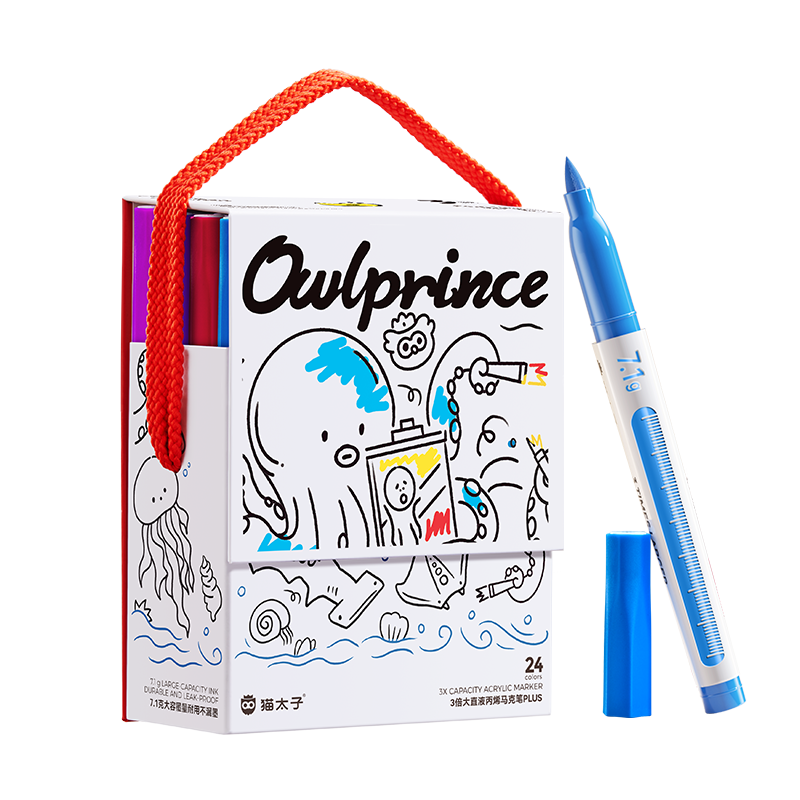 Cat Prince 24-Color Large Capacity Direct Ink Acrylic Markers Soft Tip Washable Watercolor Pens for Kids New Year Birthday Gift