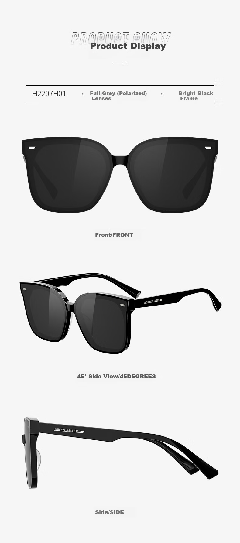 HELEN KELLER Polarized Sunglasses, Fashionable Square Frame Sunglasses for Men And Women, Driving Sun Protection Glasses H2207H08 8