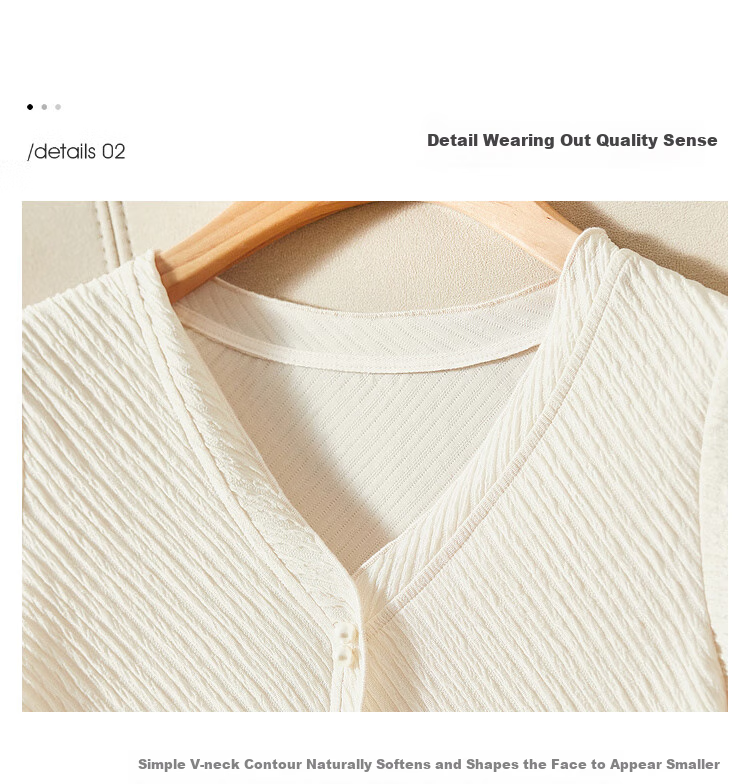 Sentubila Gentle V-Neck Pearl Button Short-Sleeve T-Shirt for Women, Summer Slimming Niche Design Top, Apricot Color, Size S 5
