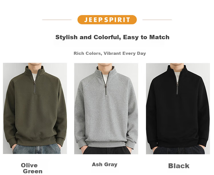 JEEP SPIRIT Half-Zip Hoodie for Men, Spring Korean-Style Stand-Up Collar Knit Sweater, Trendy Top, Floral Gray, XL 3