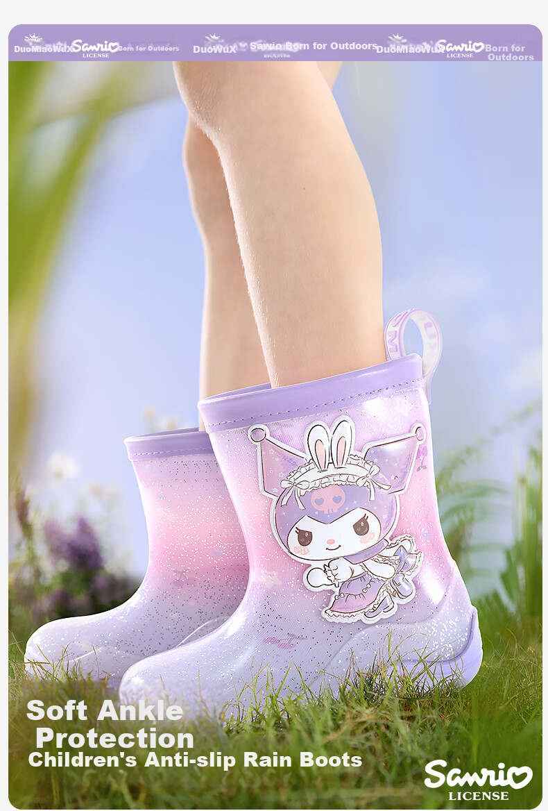 Hello Kitty Children's Rain Boots for Girls, All-Season Non-Slip Mid-Calf Waterproof Shoes for Toddlers And Kids, 252637 Juejue Purple, Size 21 1