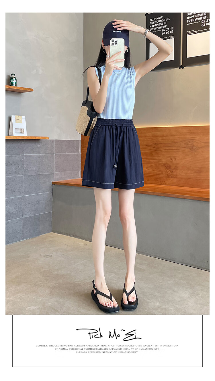 Ziyouxi Ice Silk Denim-Like Shorts for Women, 2026 Summer Thin High-Waist Loose A-Line Five-Point Pants Wide-Leg Mid-Length Shorts 14