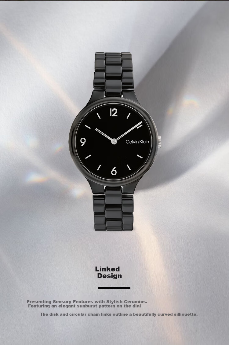 Calvin Klein CK Chain Bracelet Ceramic Watch Strap, Women's Wristwatch 25200078, Goddess Day New Year Gift 1