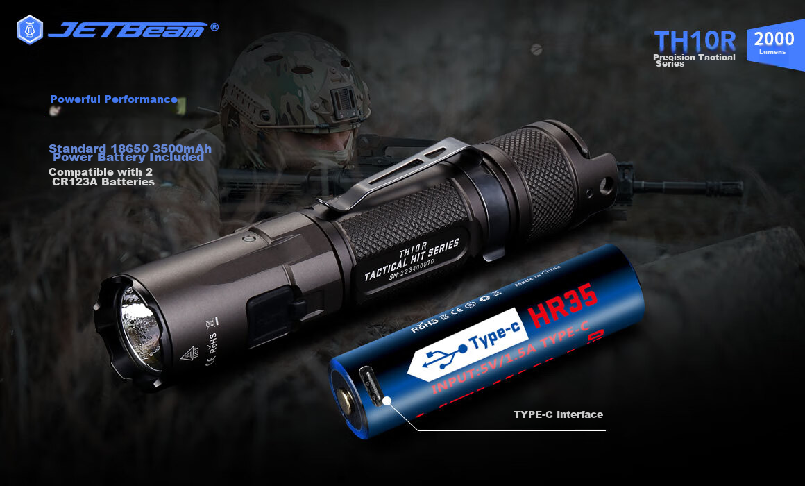 JETBeam TH10R High-Intensity Flashlight, Ultra-Bright Long-Lasting Long-Range Searchlight, Outdoor Emergency Light, Tactical Camping Light 8