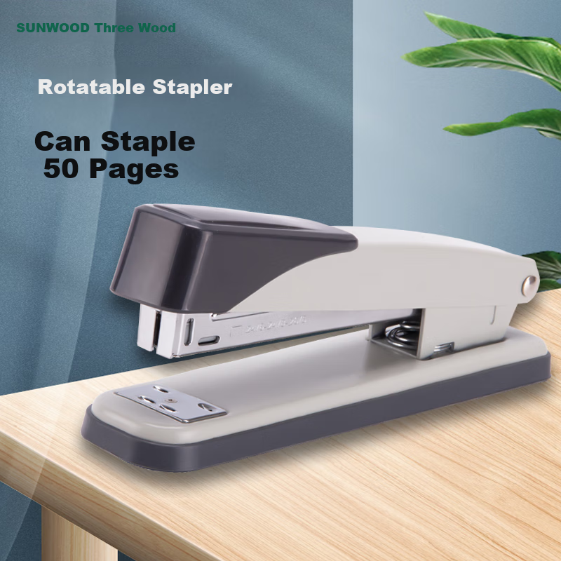 SUNWOOD Efficiency King Series, 50-Page Metal Multifunctional Rotatable Stapler/binder, Three Binding Forms, Grayish Color, P85