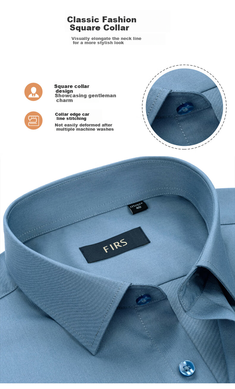 FIRS Men's Long-Sleeve Dress Shirt, Wrinkle-Resistant, No-Iron, Business Elastic Formal Workwear, Khaki, Size 38 2