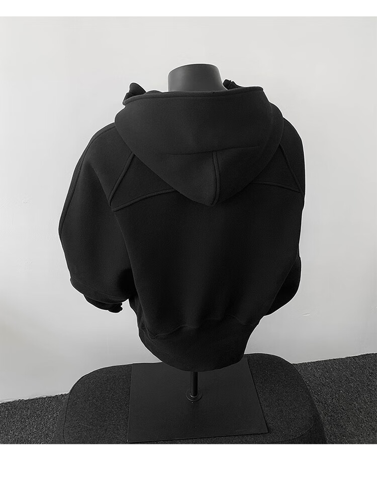 Dingfengbaoluo American Heavyweight Hoodie Men Autumn Loose Casual Half-Zip Pullover Jacket XD61 Black L 7