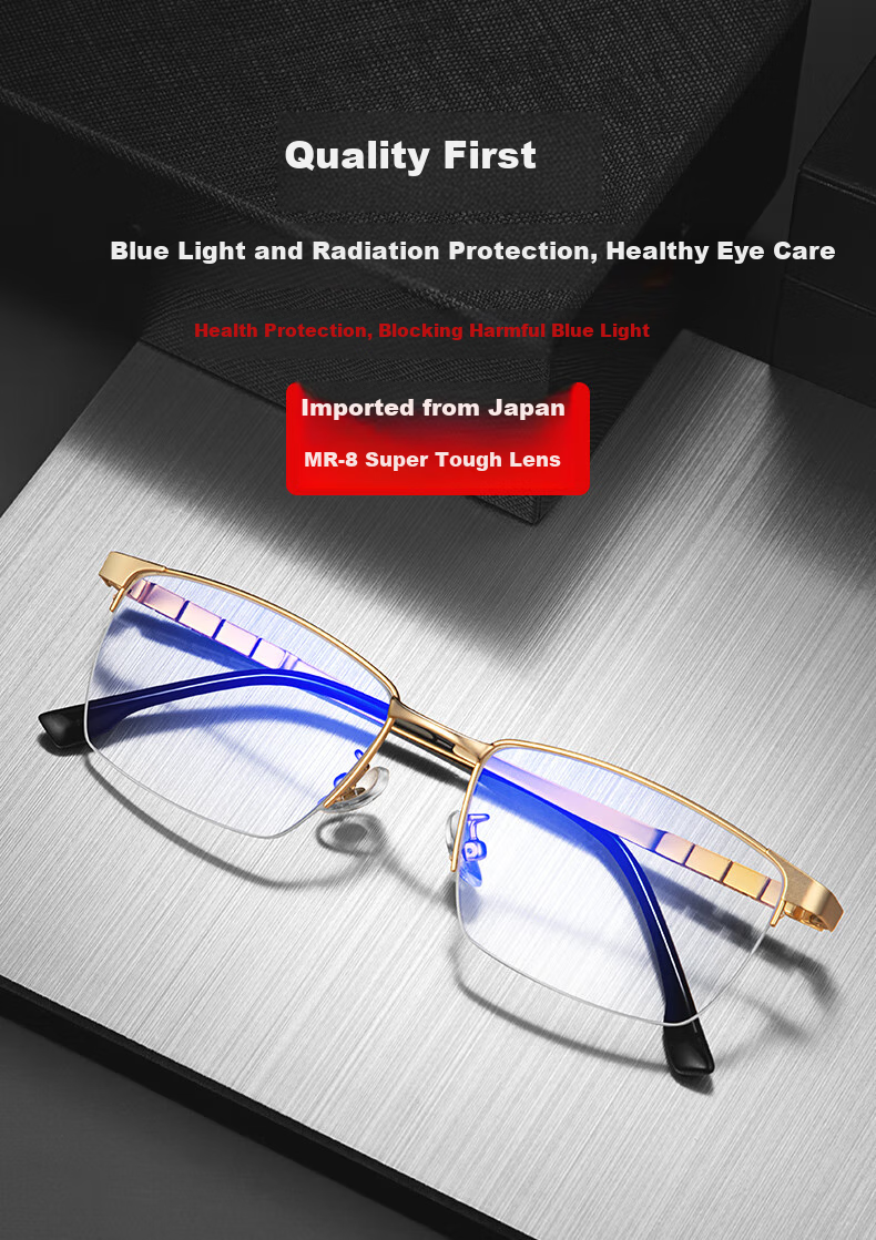 BUZZ Reading Glasses for Men, High Definition Anti-Blue Light Ultra-Light Titanium Reading Glasses, Business Presbyopic Glasses NQ0024 Bright Gold Frame 100 Degrees 4