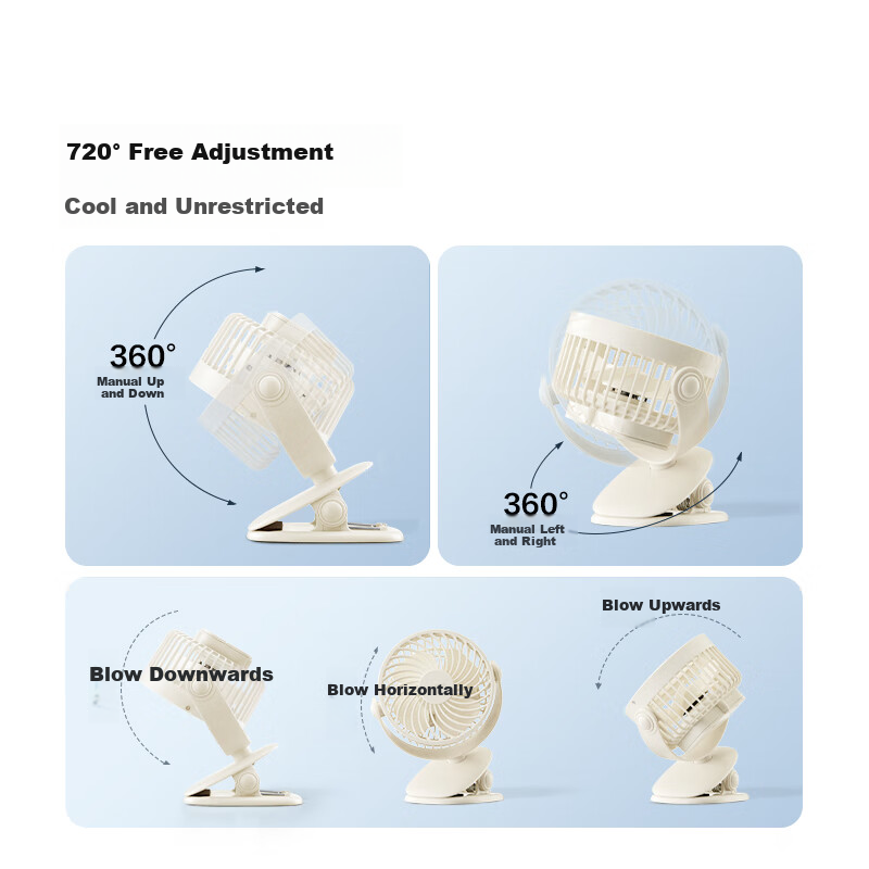 BULL USB Desktop Fan, Mini Quiet Small Electric Fan, Home Bedroom Student Dormitory Office Desk Fan Clip-On Stand Fan, Dual-Use for Hanging And Standing