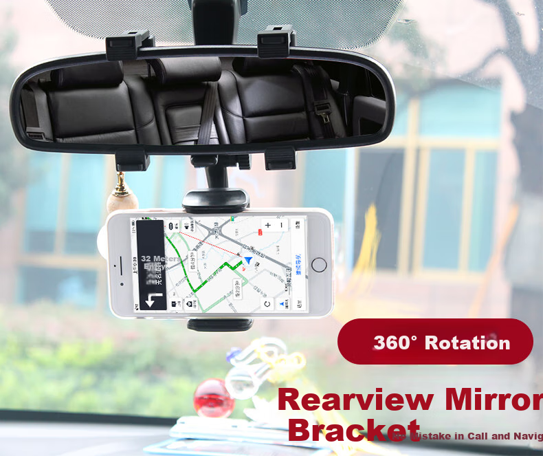 Kylie Rearview Mirror Phone Holder, Car Phone Mount, Car Phone Stand, Phone Holder for High-End AR Navigation, 360-Degree Rotating Clip-On Universal Fixed Bracket 1