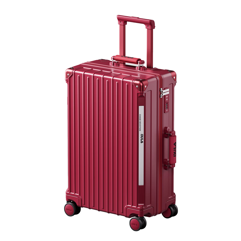 DULA Luggage, Stylish Multi-Functional Suitcase with Cup Holder, USB Charging Port, Password Lock, Cinnabar Red, 26 Inches