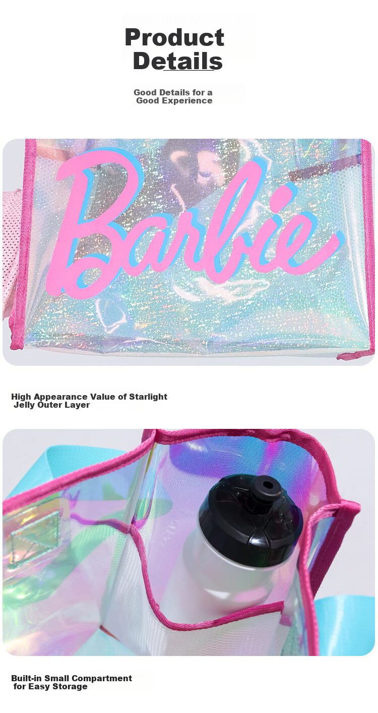 Barbie Beach Bag with Dry And Wet Separation, Swimming Bag, Seaside Transparent Travel Bag, Handheld Large Capacity Fitness Yoga Storage Bag 8