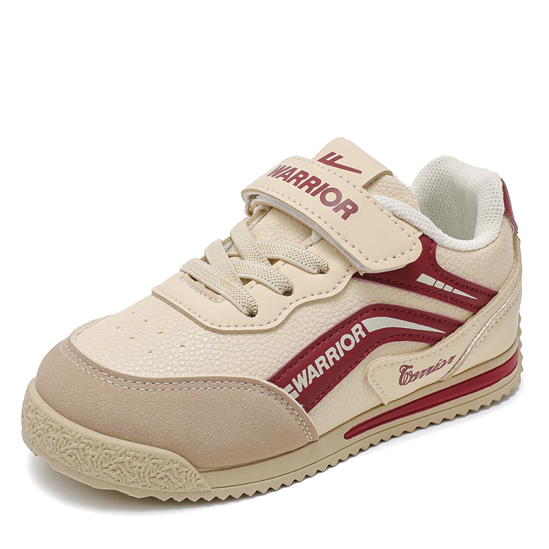 Warrior Children's Shoes, Boys' White Sneakers for Spring And Autumn, Girls' Skateboard Shoes, Kids' Soft-Soled Casual Shoes WZ(CL)-1182, Beige Wine Red, Size 28
