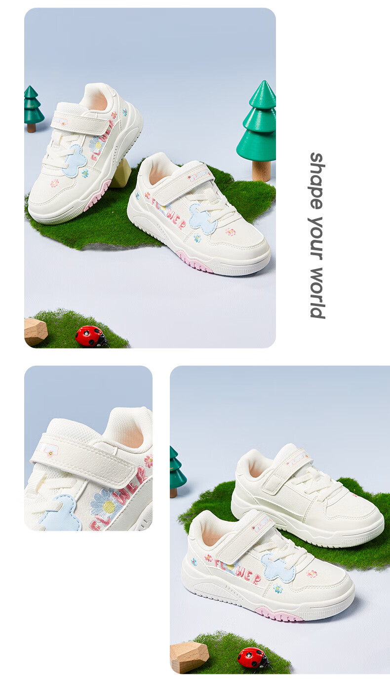 XTEP Kids Girls Flower Velcro Leather Panel Shoes Sail White/Peach Pink Size 28 9