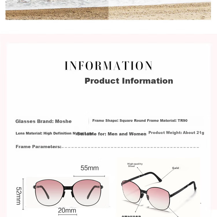 Mushe Portable Folding Sunglasses for Women, Non-Polarized UV Protection Glasses for Men, High-End Bare-Faced Sunset Sunglasses 11