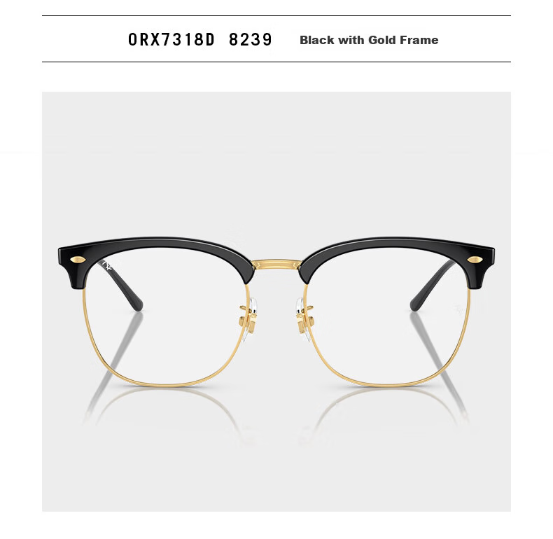 RayBan Optical Frame, Square Black Frame, Semi-Rimless Myopia Glasses Frame, 0RX7318D 8326 Gift 10