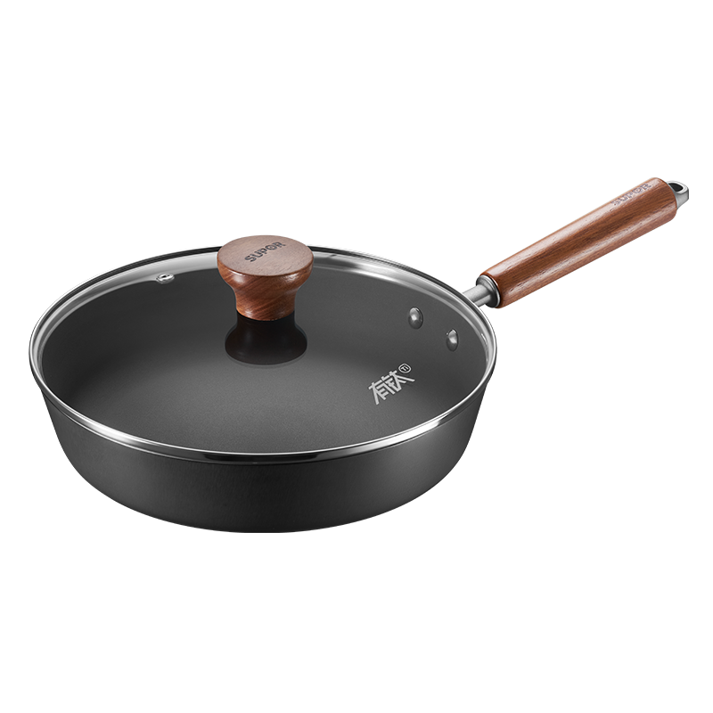 SUPOR Flat Bottom Pan with Titanium Iron Non-Stick Frying Pan, Uncoated Cast Iron Steak Pan for Home Use, Large Capacity EJ26AYT01