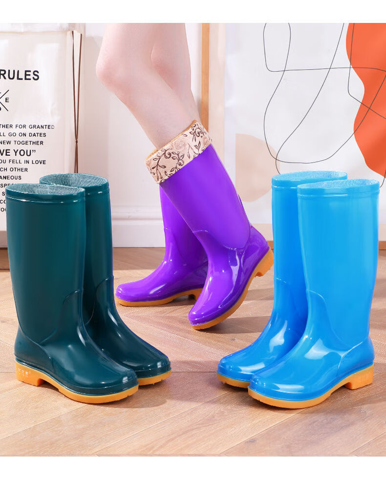 Minggu Women's Mid-Calf Rain Boots Blue Rubber Waterproof Slip-Resistant Acid-Base Resistant Farm Work Boots Size 37 1
