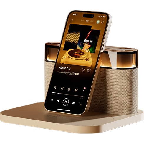 Bluetooth-колонка Kuangxiang S26S с беспроводной зарядкой, ночником и будильником, цвет бежевый