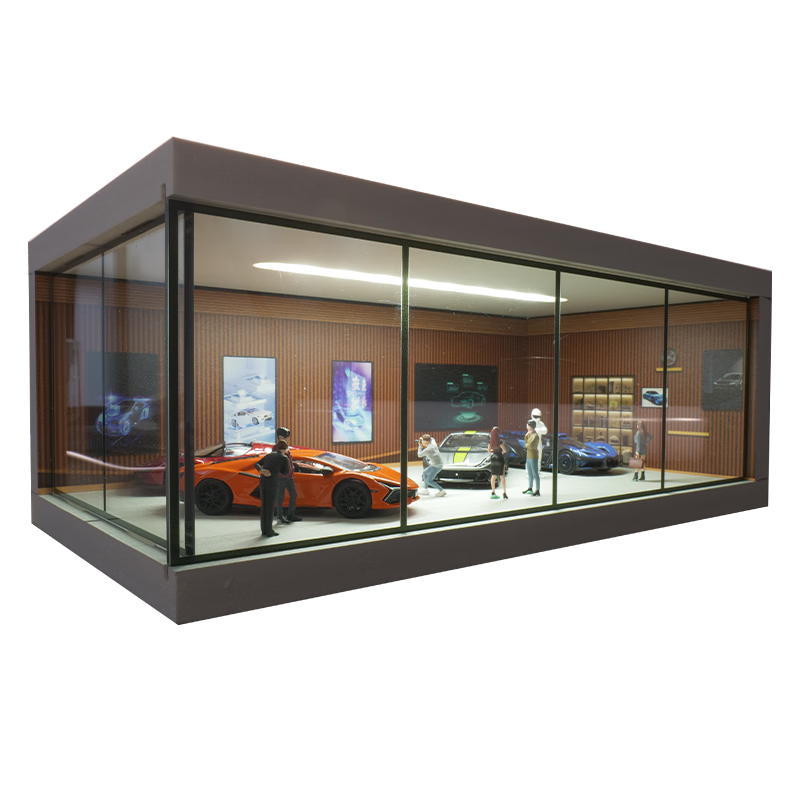 Bimeigao 1:64 Diecast Car Model Assembly Garage Scene High Transparency Acrylic Lighted Parking Lot Display Case