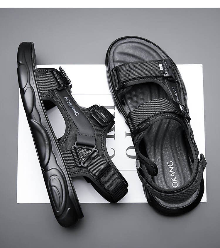 Aokang Men's Beach Shoes, Sports Sandals, Casual Velcro Sandals, Green, Size 40 10