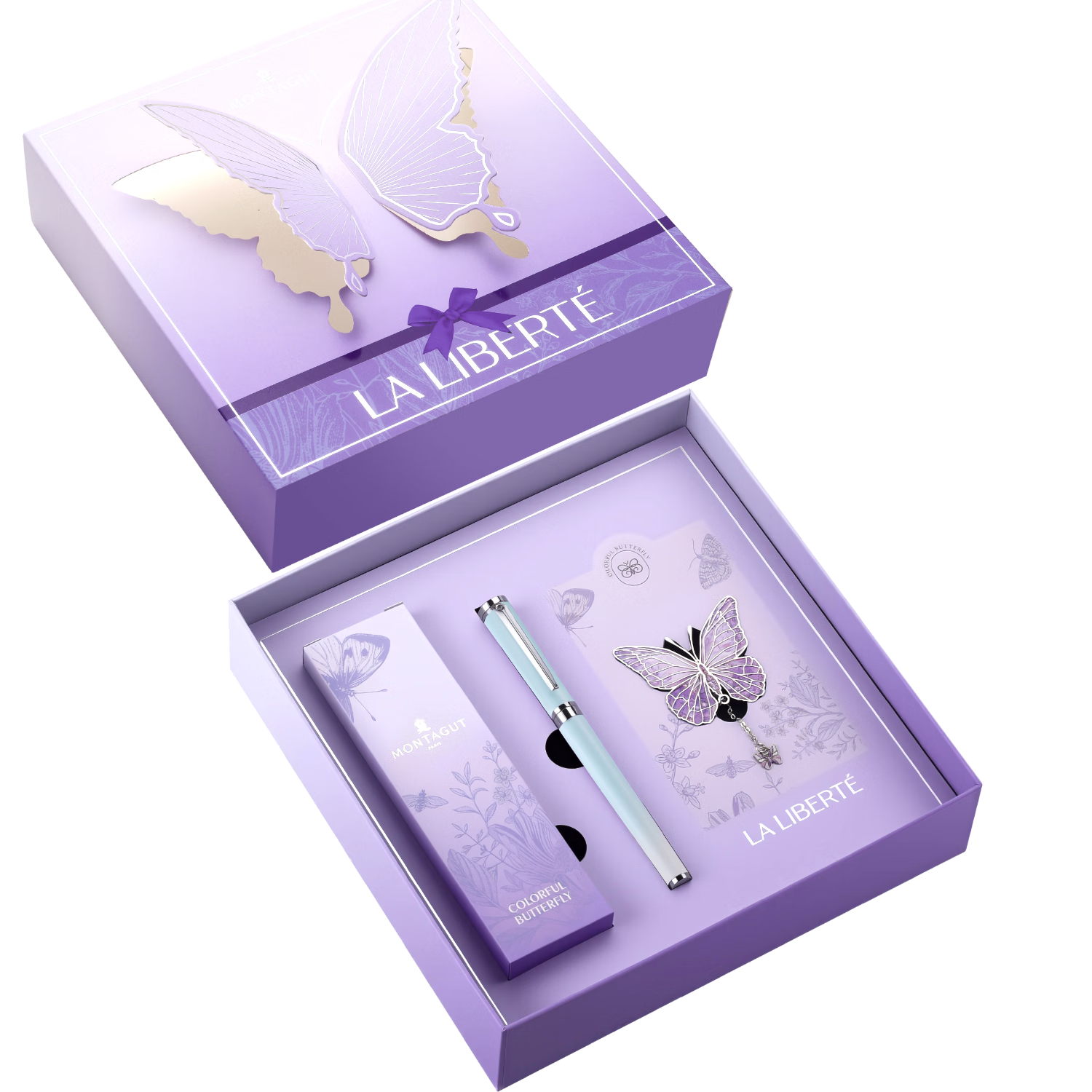 MONTAGUT Graduation Gift Ballpoint Pen for Girls Birthday High-Quality Adult Student Exam Blessing Luxury Practical Gift Box Butterfly Series Gradient Light Blue Silver Clip