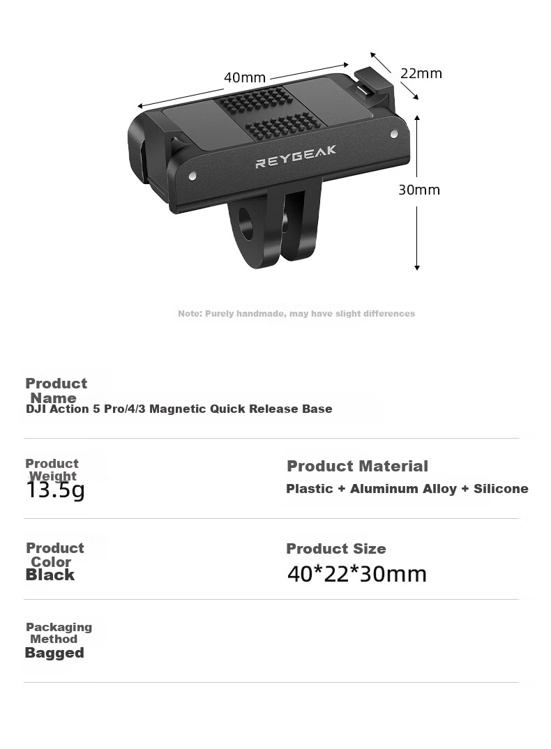 REYGEAK Quick-Release Adapter for DJI Action 4/5 Pro, Compatible with Action 3 Osmo 360 Magnetic Quick-Release Base, Cycling Gimbal, Action Camera Accessories, Adapter Bracket 10