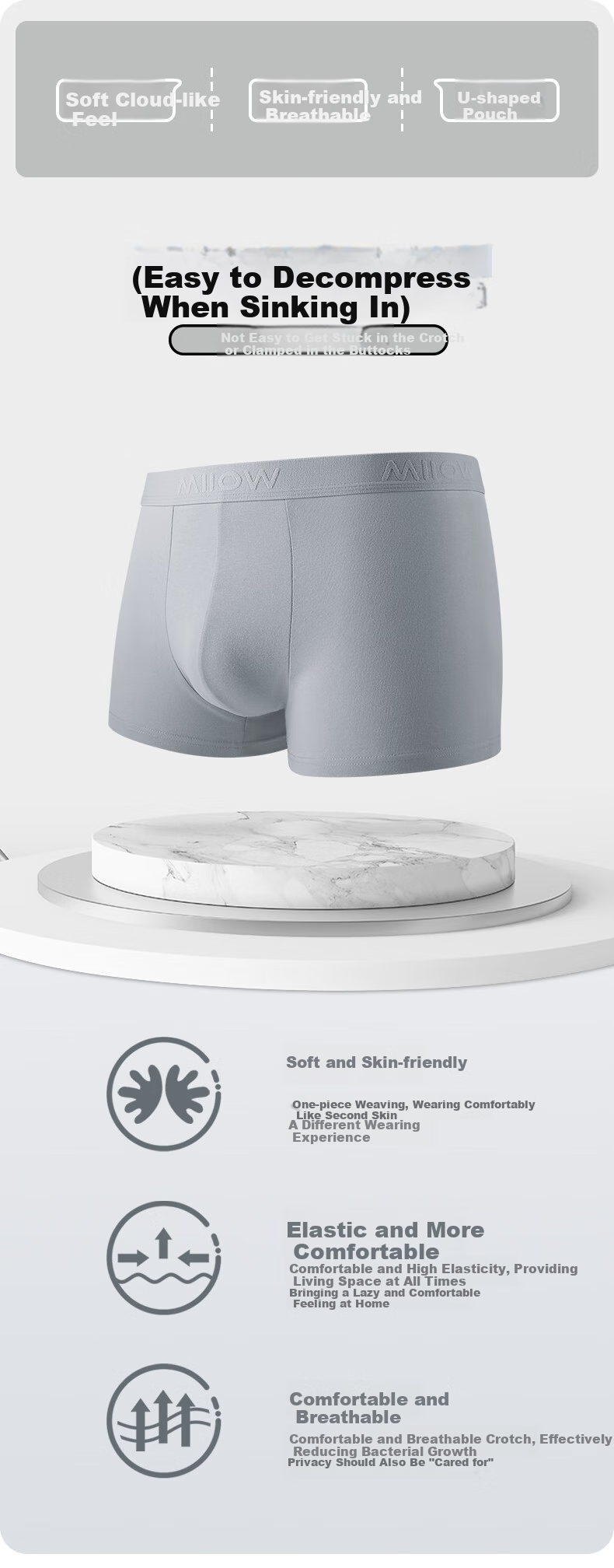 MiiOW Men's Underwear [2025 New Style], 7A Antibacterial Pure Cotton Seamless Breathable Youth Large Size Boxer Briefs 3