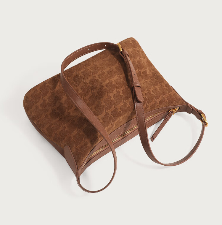 Mood First Layer Vegetable Tanned Leather Hobo Bag Brown Genuine Leather Large Capacity Suede Light Luxury Workplace Commuter Crossbody Bag for Women 8