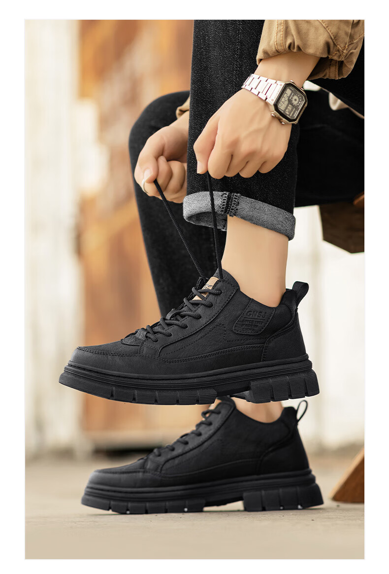 Bull Family Men's Autumn Winter New British Style Martin Boots Fashion Trendy Work Boots Thick Sole Wear-Resistant Motorcycle Boots 13