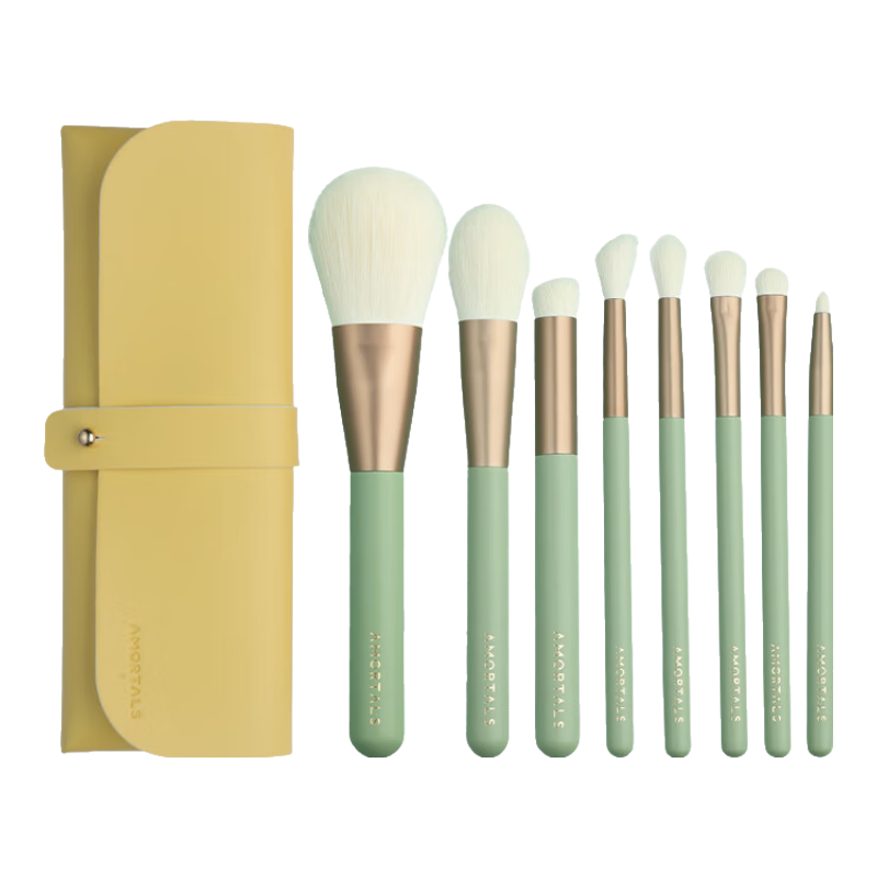 AMORTALS Emerald Star Trail Series Facial Makeup Brushes Set of 8, Complete Makeup Tool Kit Gift Set