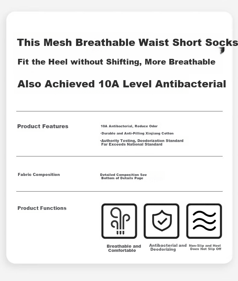 Mianxiaolian Men's Socks, Summer Thin Style, 100% Pure Cotton, 10A Antibacterial And Odor-Resistant Mesh Breathable Low-Cut Ankle Socks, 6 Pairs Pack 2