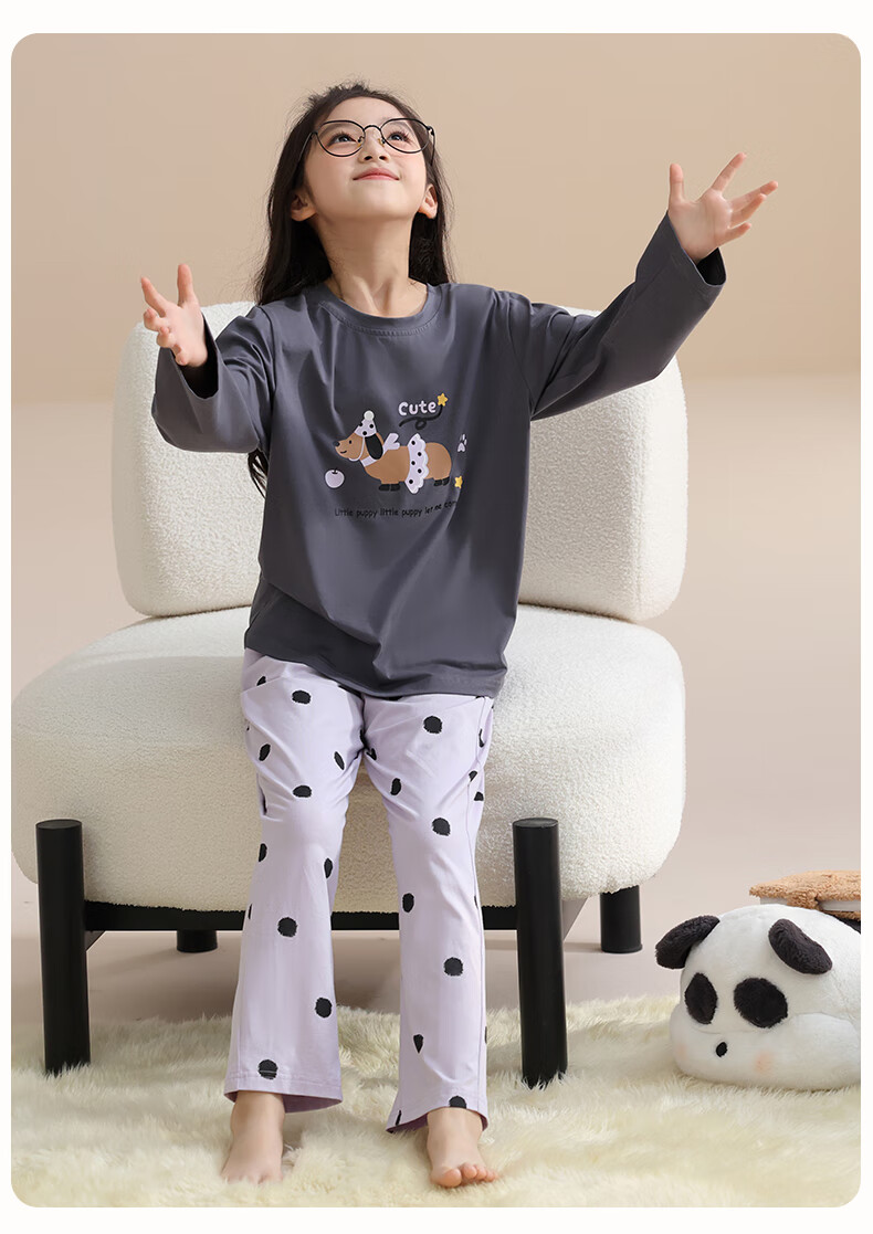 Manza Cotton Pajamas for Girls, Spring And Autumn Wearable, 2025 New Style Long Sleeve And Pants Set, Children's Home Wear Set 3