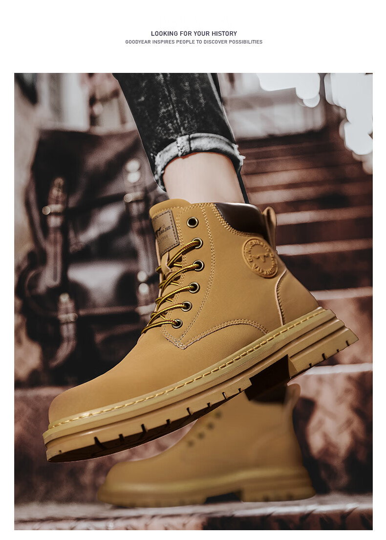 G.N.Shi Jia [Zhang Ruoyun Style] Men's Martin Boots Autumn Winter New Couple High-top Yellow Boots Outdoor Non-slip Work Shoes 14