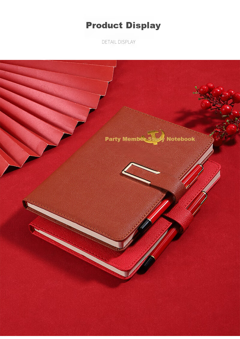 TENGXIONG A5 Party Member Notebook with Buckle, Leather Cover, Political Education Study Journal, Meeting Record Book, Cultural Activity Party Building Work Gift Box Customization LOGO 11