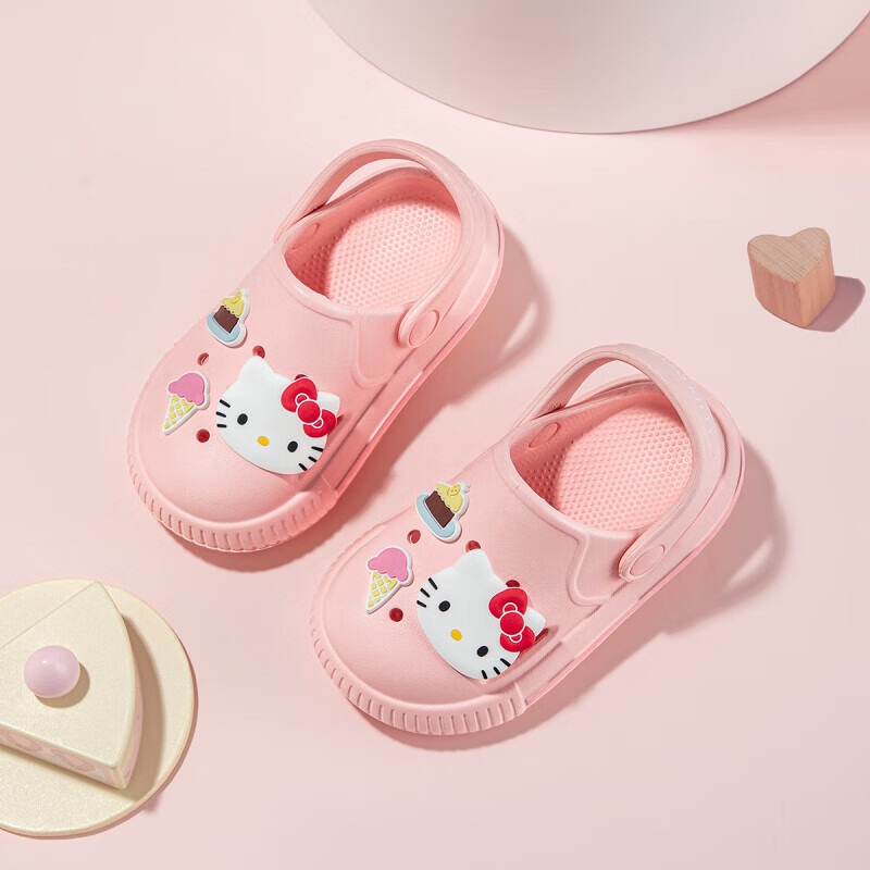 HELLOKITTY Girls' Hollow Shoes Kuromi Sandals Children's Lightweight Comfortable Beach Garden Shoes 5857 Pink Size 26