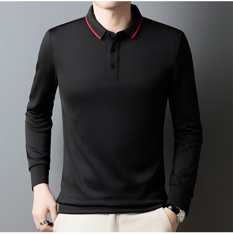 MULINSEN Men's Long Sleeve Polo Shirt Spring Autumn Casual Business Simple Black M 10