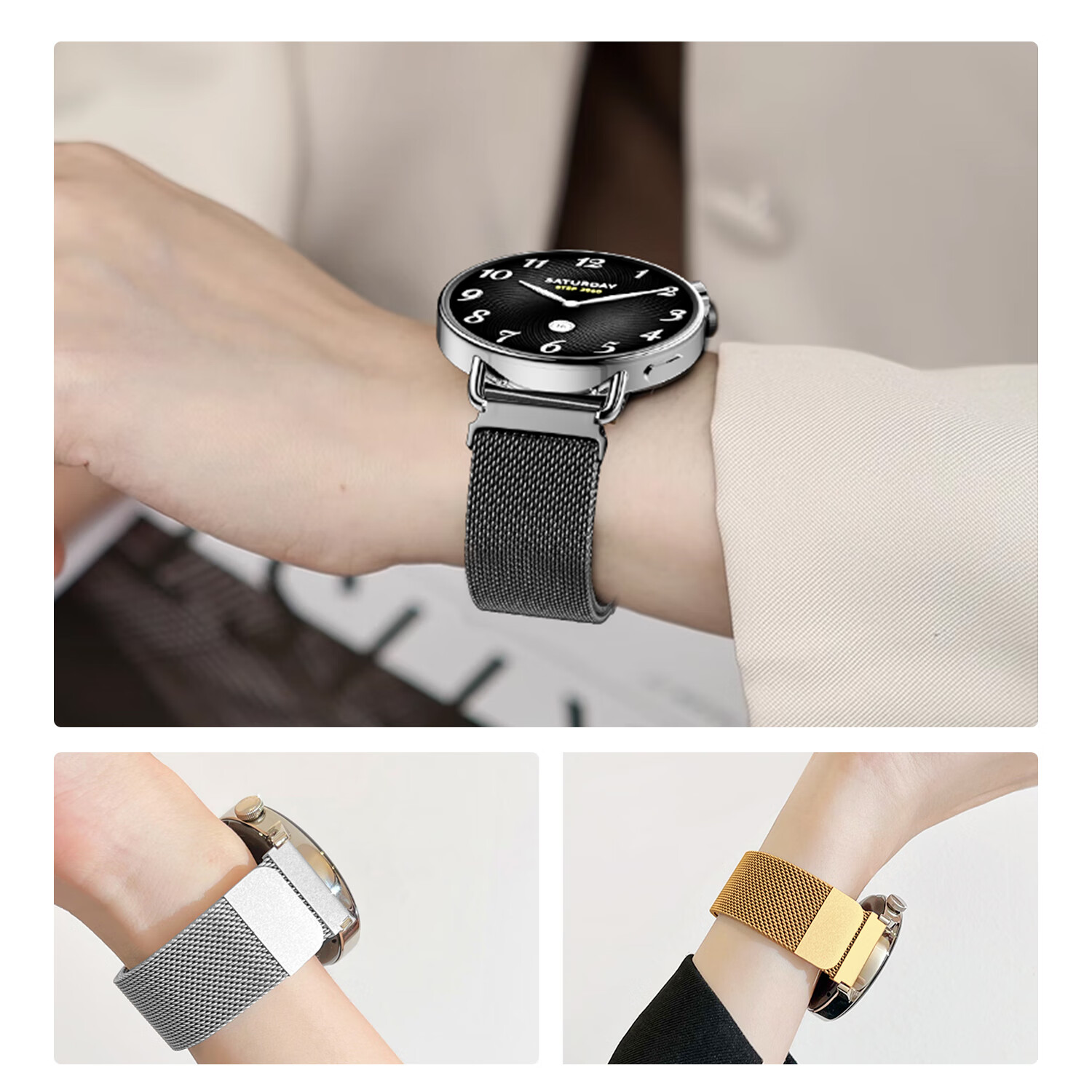 CangHua Compatible with Xiaomi Watch S4/S5 41mm Strap, Magnetic Milanese Replacement Metal Wristband for Women's Xiaomi Watch S4/S5, Black