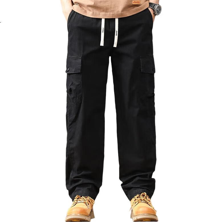 Мужские повседневные брюки JEEP, модель "Cargo Pants", для осени и зимы, повседневные, свободные, из чистого хлопка, прямого кроя, черные, размер 4XL