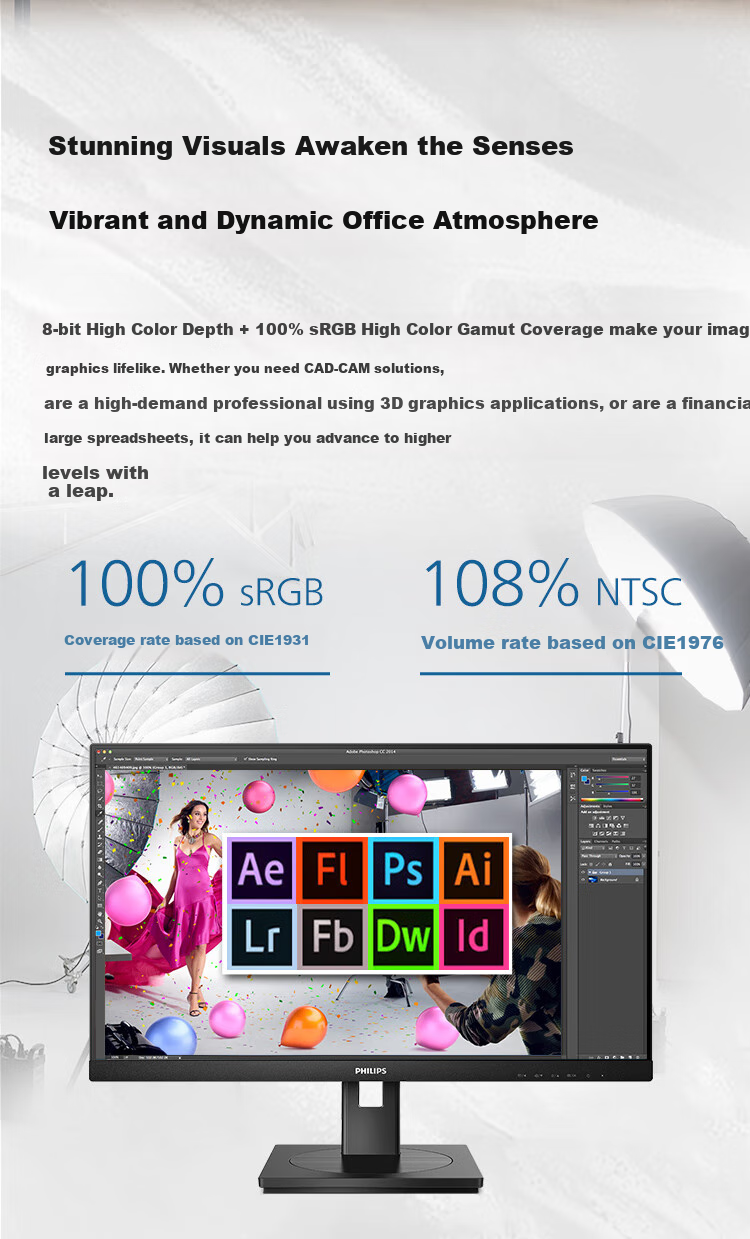 PHILIPS 43-inch 4K VA Office Monitor 10bit 126% sRGB HDR400 Type-C 90W Power Delivery Built-in Speakers 439P1 8