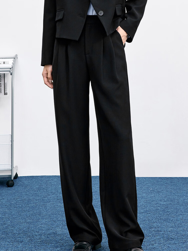 Sentubila 3D Pleated Back Waist Elastic Casual Pants for Women, Autumn Commute Interview Suit Pants, Draping Slimming Straight Wide-Leg Trousers 2