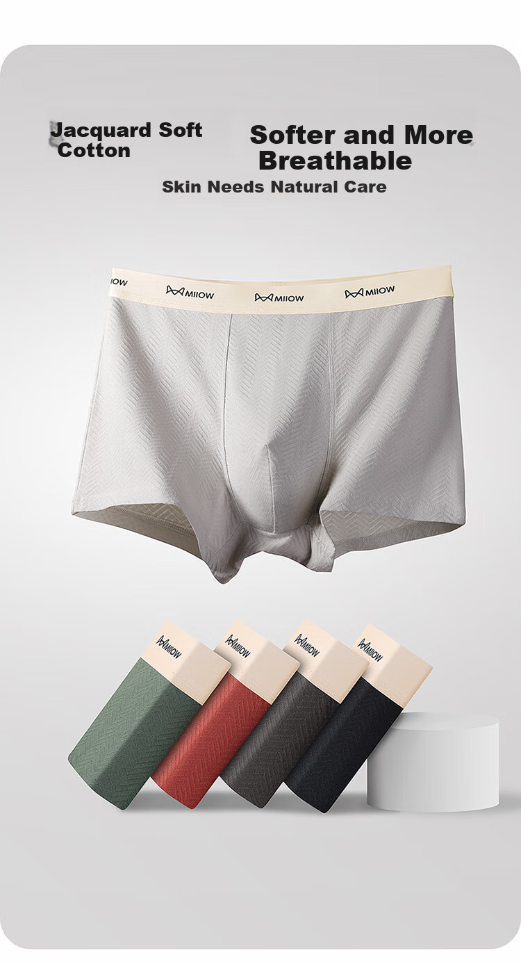 MiiOW Men's Underwear [2025 New Style], 7A Antibacterial Pure Cotton Seamless Breathable Youth Large Size Boxer Briefs 1