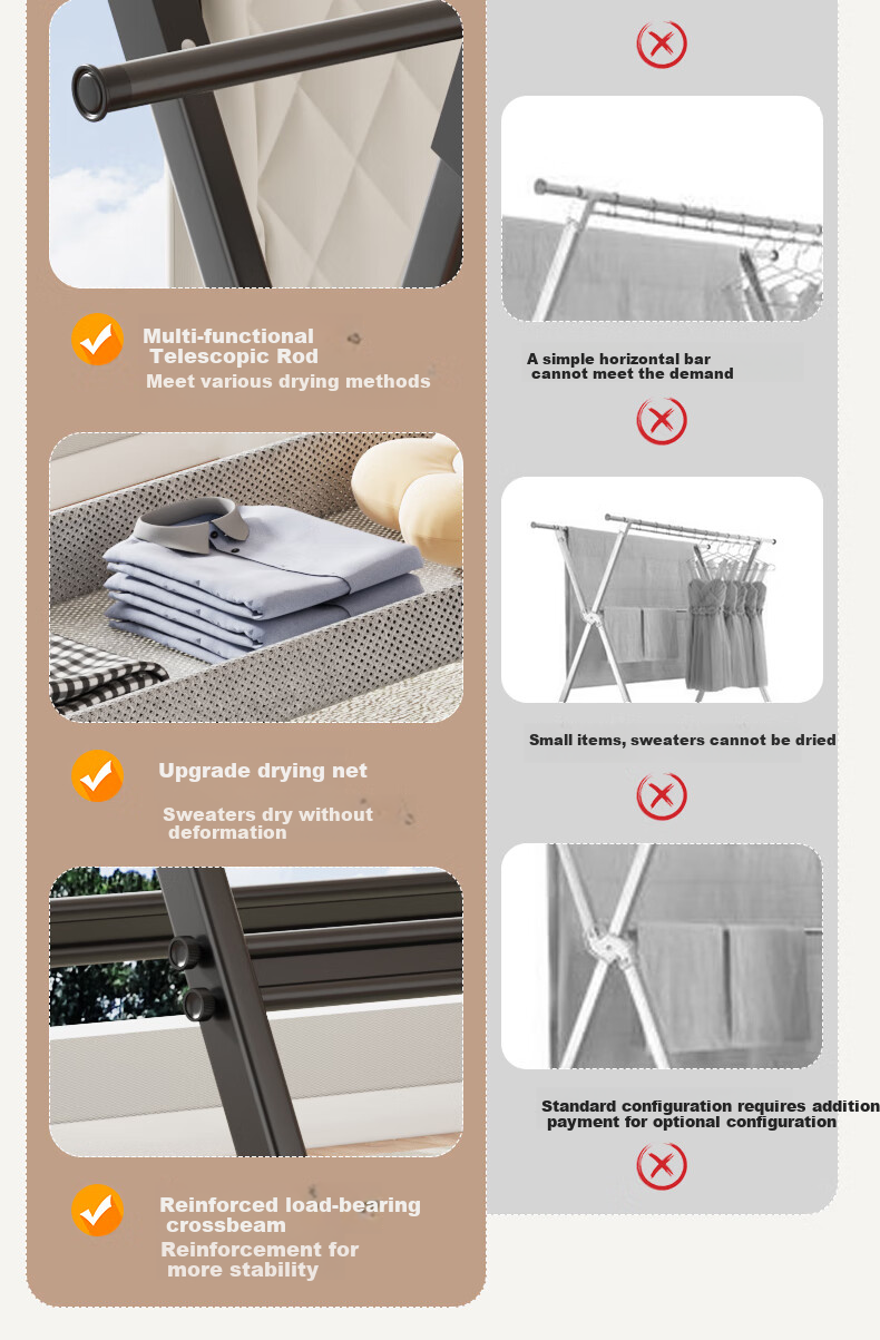 Shengnuoyilin Clothes Drying Rack, Floor-Standing Balcony Foldable Clothes Hanger for Indoor And Outdoor Use, 1.35m Extendable 3
