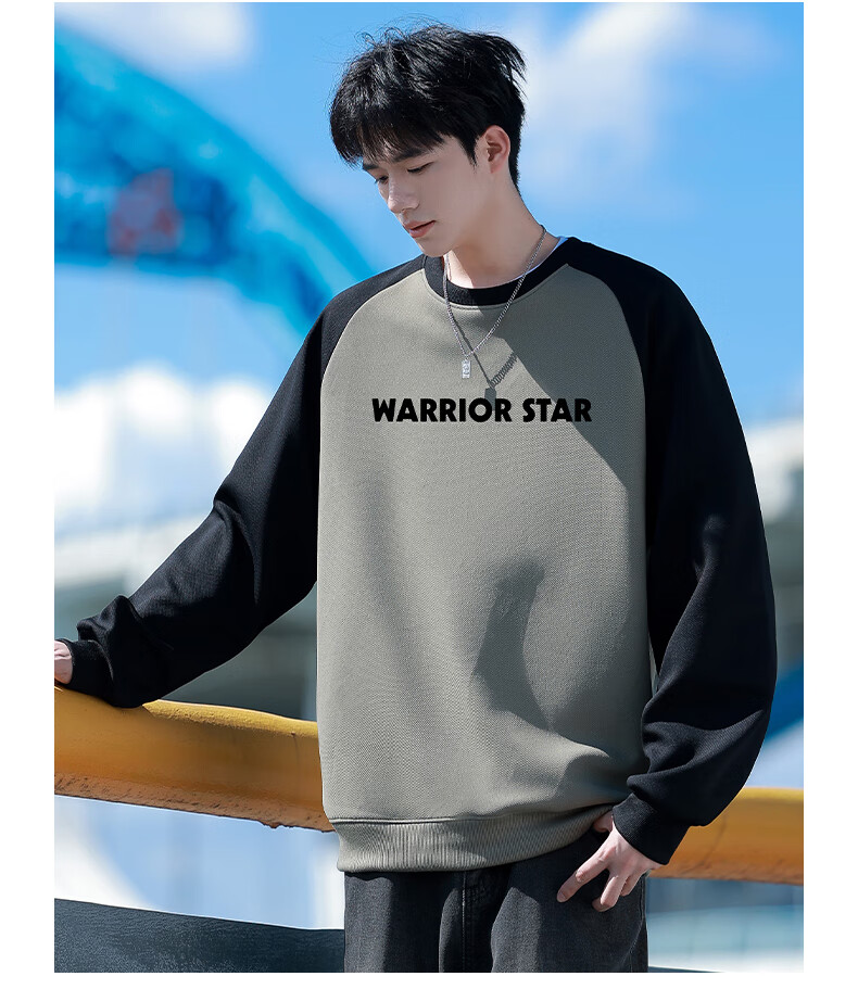 Warrior Sweatshirt for Men, Spring And Autumn Season, Color Block Spliced Round Neck Long Sleeve T-Shirt, Comfortable Retro Base Layer Pullover for Men, 1078 12